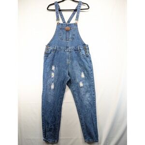 Jeans Jeans Womens Distressed Denim Overalls Medium Wash Straight Leg Size M